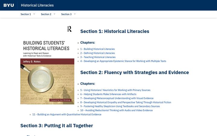 Screenshot of historicalliteracies.byu.edu
