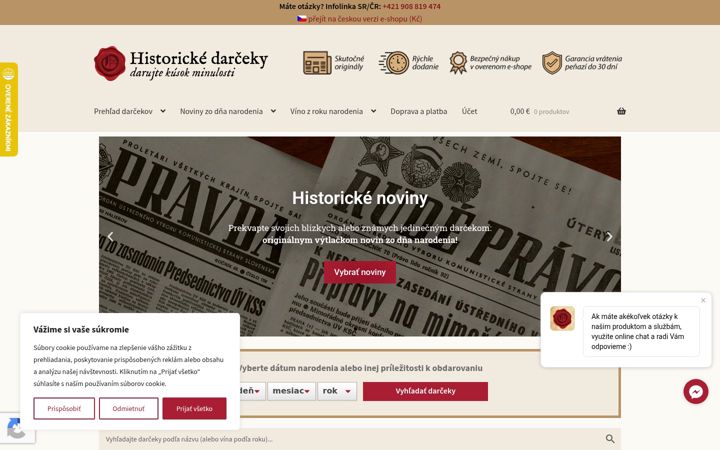 Screenshot of historickedarceky.sk