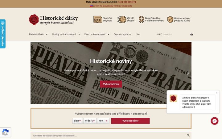 Screenshot of historickedarky.cz
