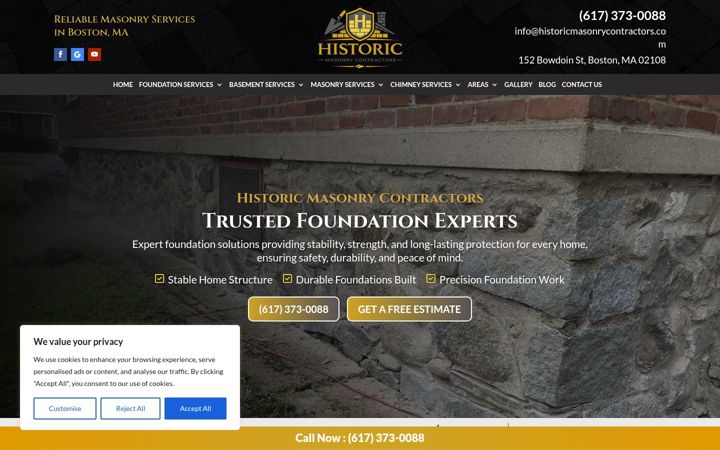 Screenshot of historicmasonrycontractors.com