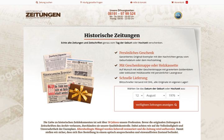Screenshot of historische-zeitungen.de