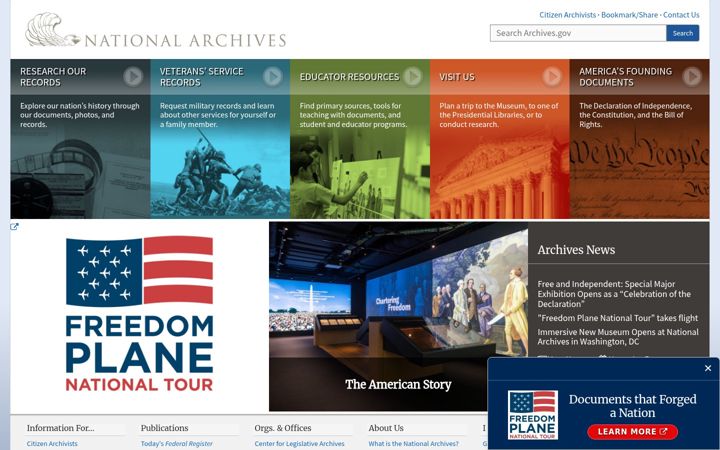 Screenshot of history.gov