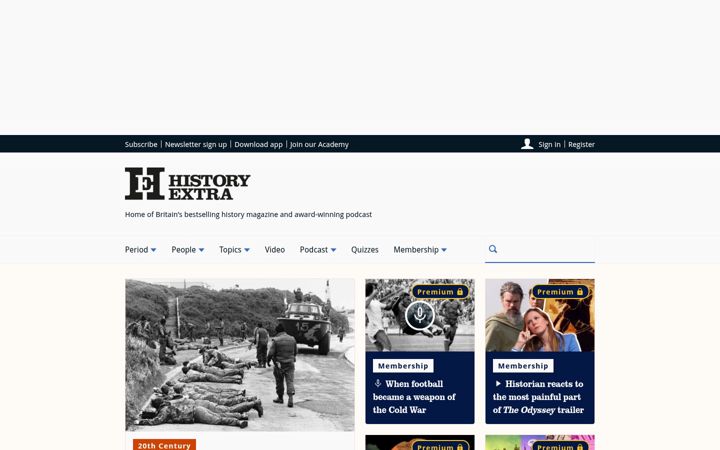 Captură de ecran a historyextra.com