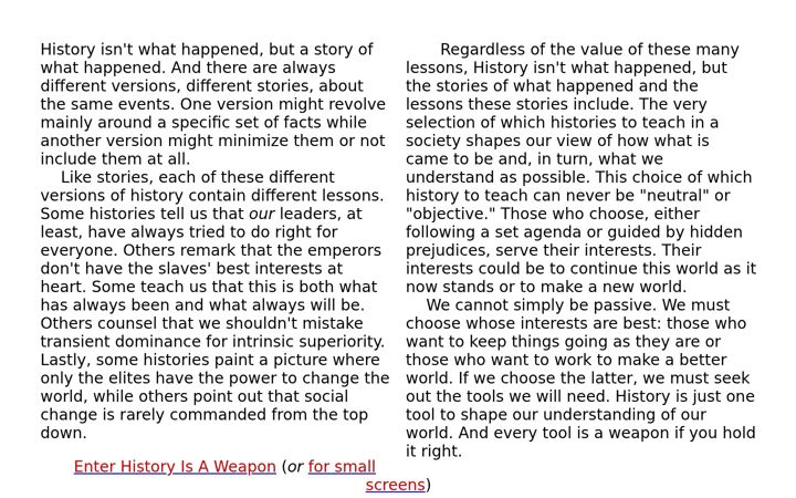 Screenshot of historyisaweapon.com