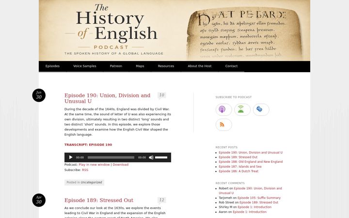 Screenshot of historyofenglishpodcast.com