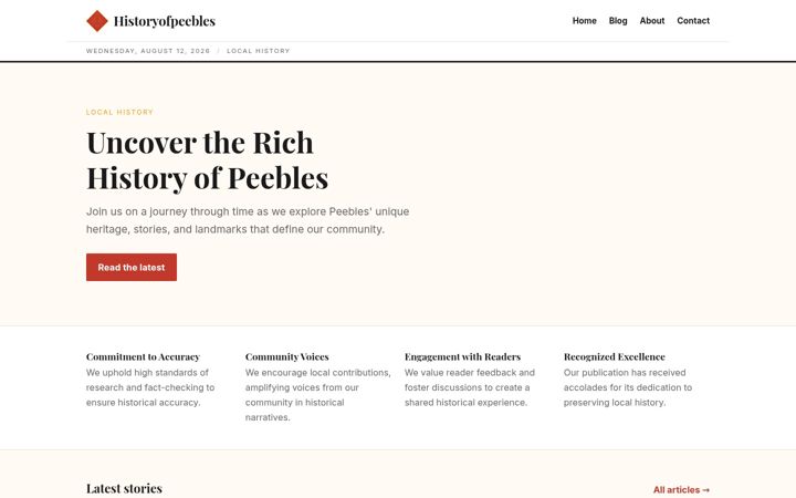 Screenshot of historyofpeebles.com