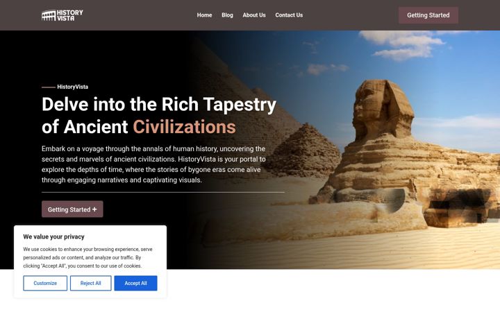 Screenshot of historyvista.com
