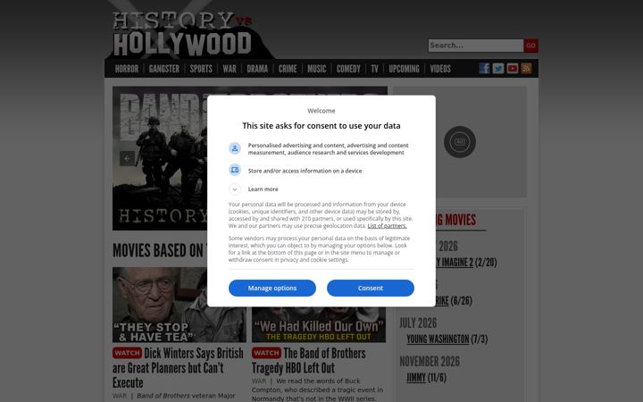 Screenshot of historyvshollywood.com
