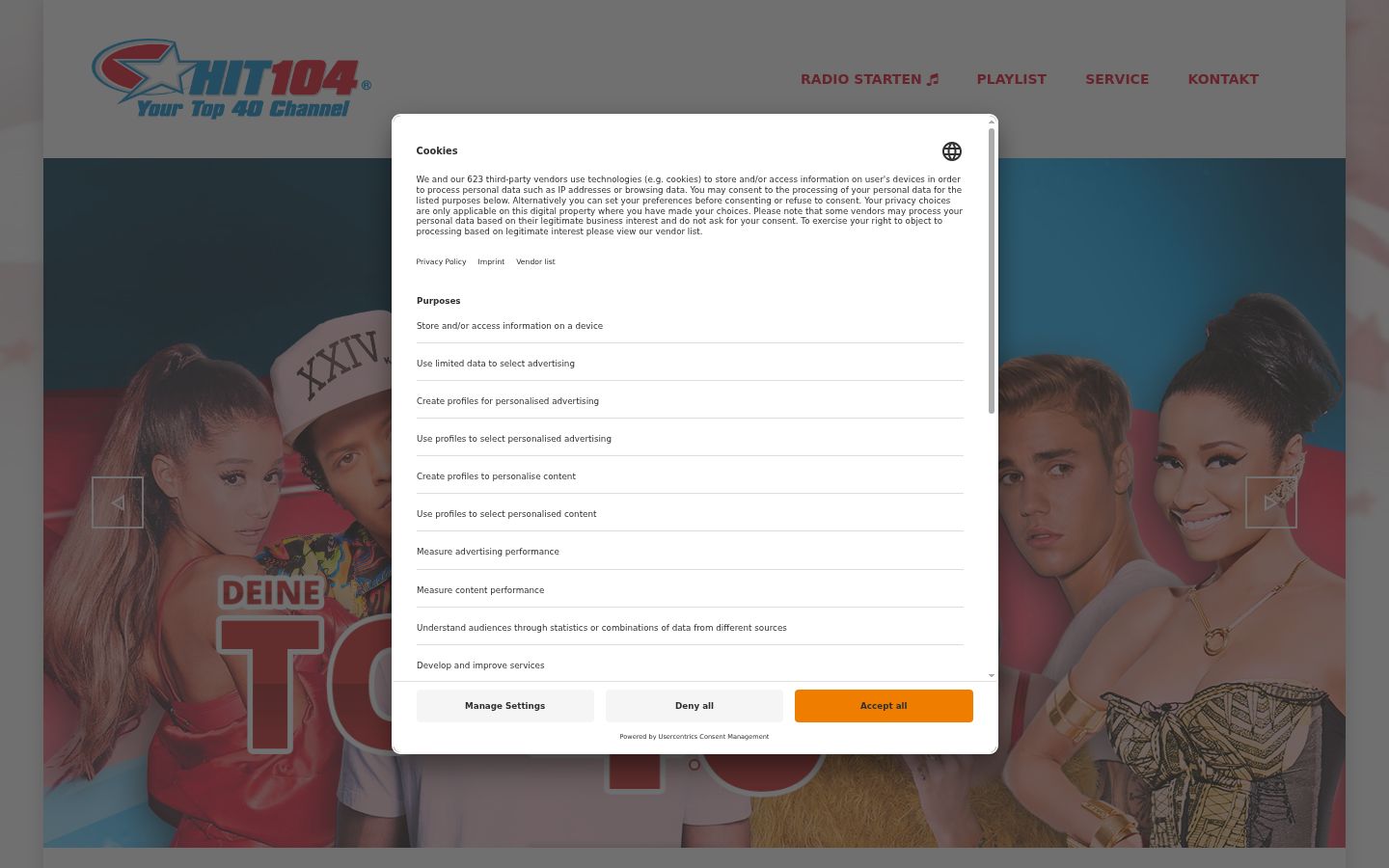 Screenshot des Einwilligungsbanners vor jeglicher Interaktion