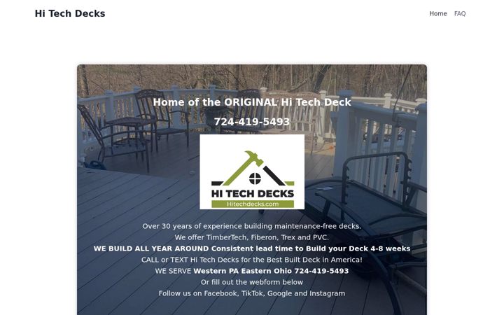 Screenshot of hitechdecks.com