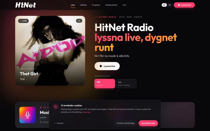 Screenshot of hitnetradio.se