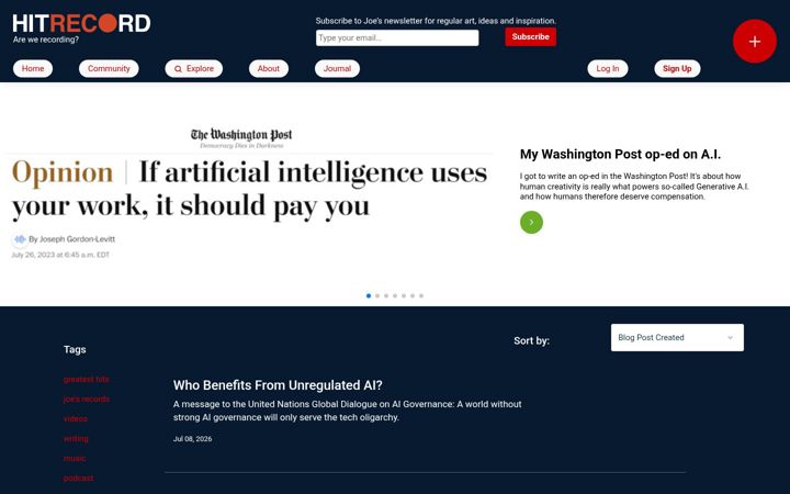 Screenshot of hitrecord.org