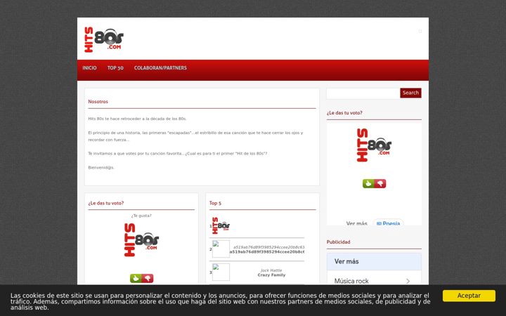 Screenshot stránky hits80s.com