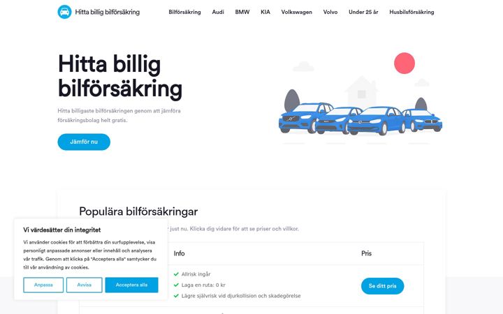 Screenshot of hittabilligbilforsakring.se