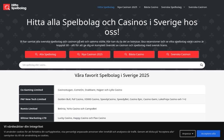 Screenshot of hittaspelbolag.se