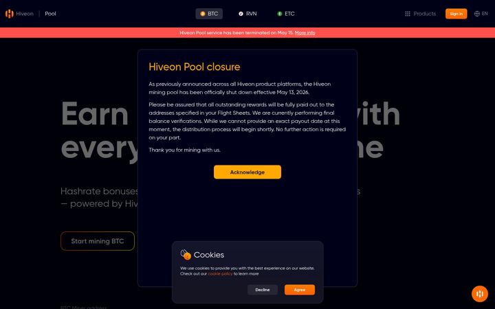 Screenshot of hiveon.net