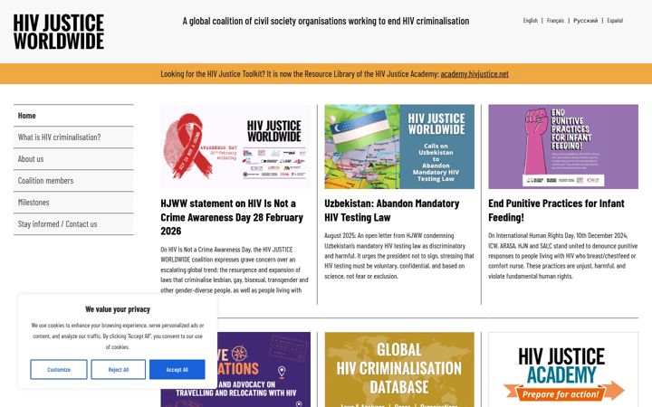 Screenshot of hivjusticeworldwide.org