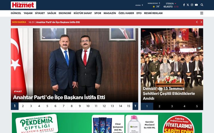 Screenshot of hizmetgazetesi.com.tr