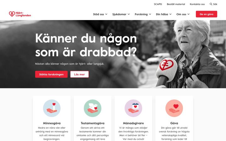 Screenshot of hjart-lungfonden.se