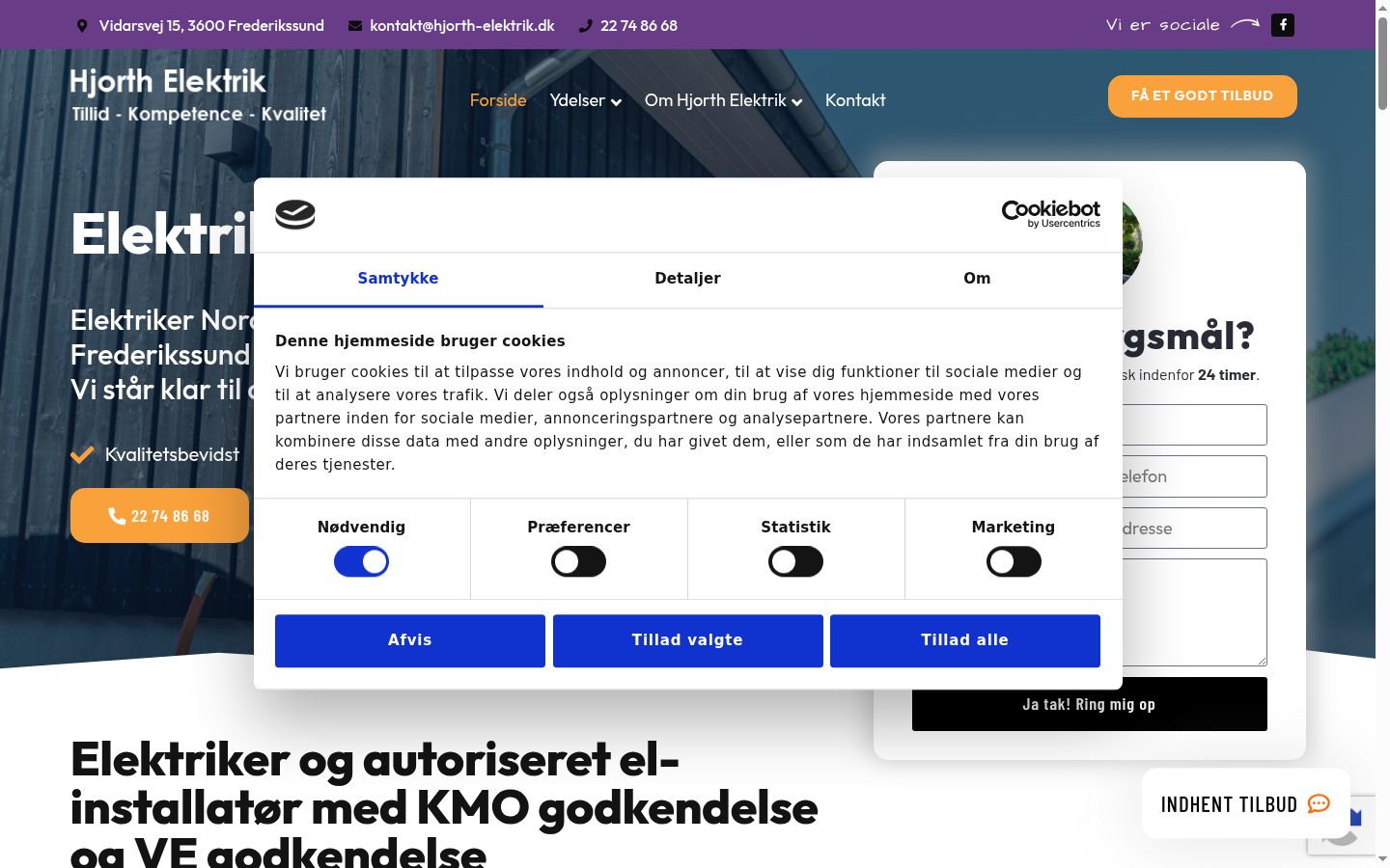 Skærmbillede af samtykkebanneret, som det blev vist før nogen interaktion