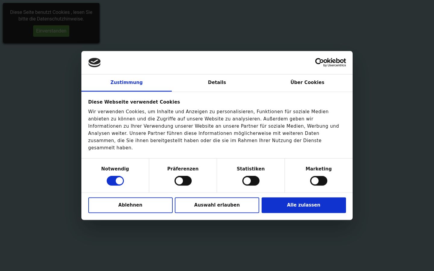 Captura de pantalla del banner de consentimiento mostrado antes de cualquier interacción