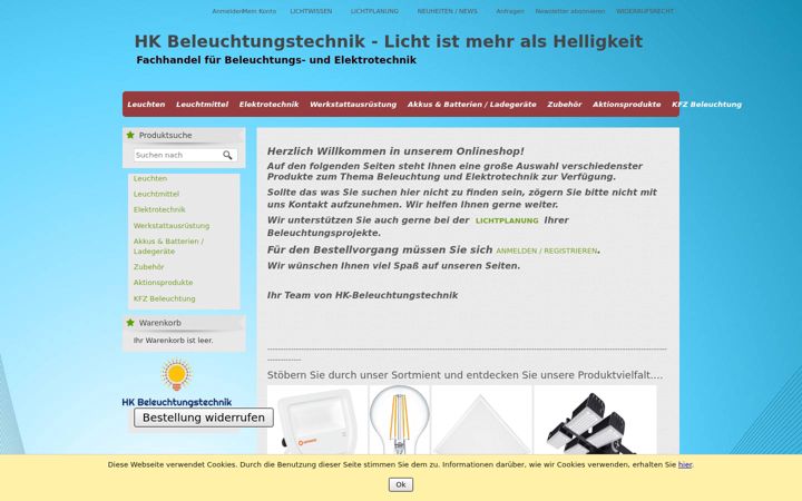 Captură de ecran a hk-beleuchtungstechnik-shop.de