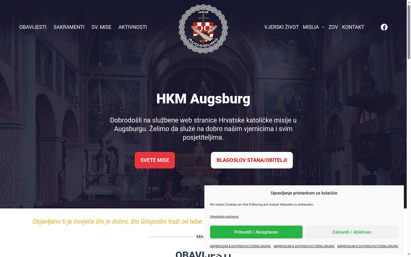 Screenshot del banner di consenso mostrato prima di qualsiasi interazione