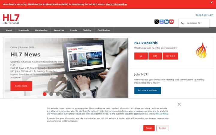 Screenshot ta' hl7.org