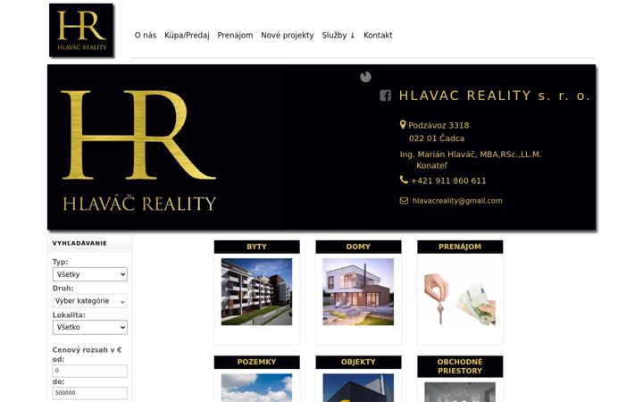 Screenshot of hlavacreality.sk