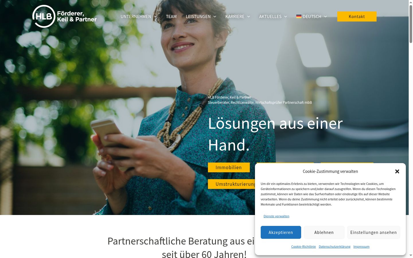 Screenshot des Einwilligungsbanners vor jeglicher Interaktion