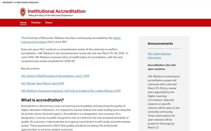 Screenshot of hlcaccreditation.wisc.edu