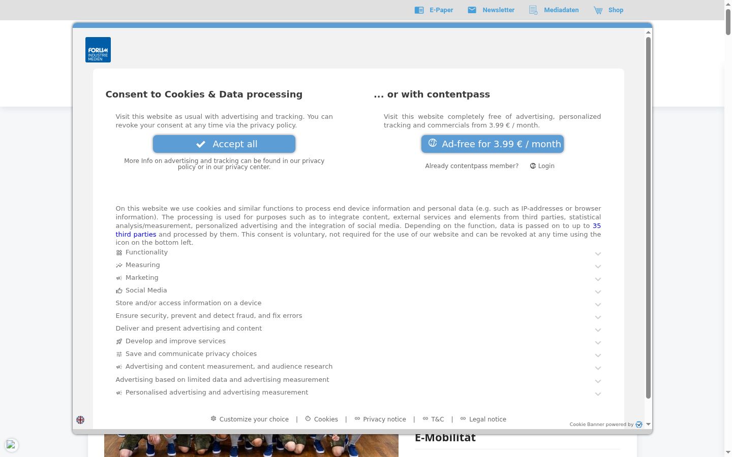 Captură de ecran a bannerului de consimțământ afișat înainte de orice interacțiune