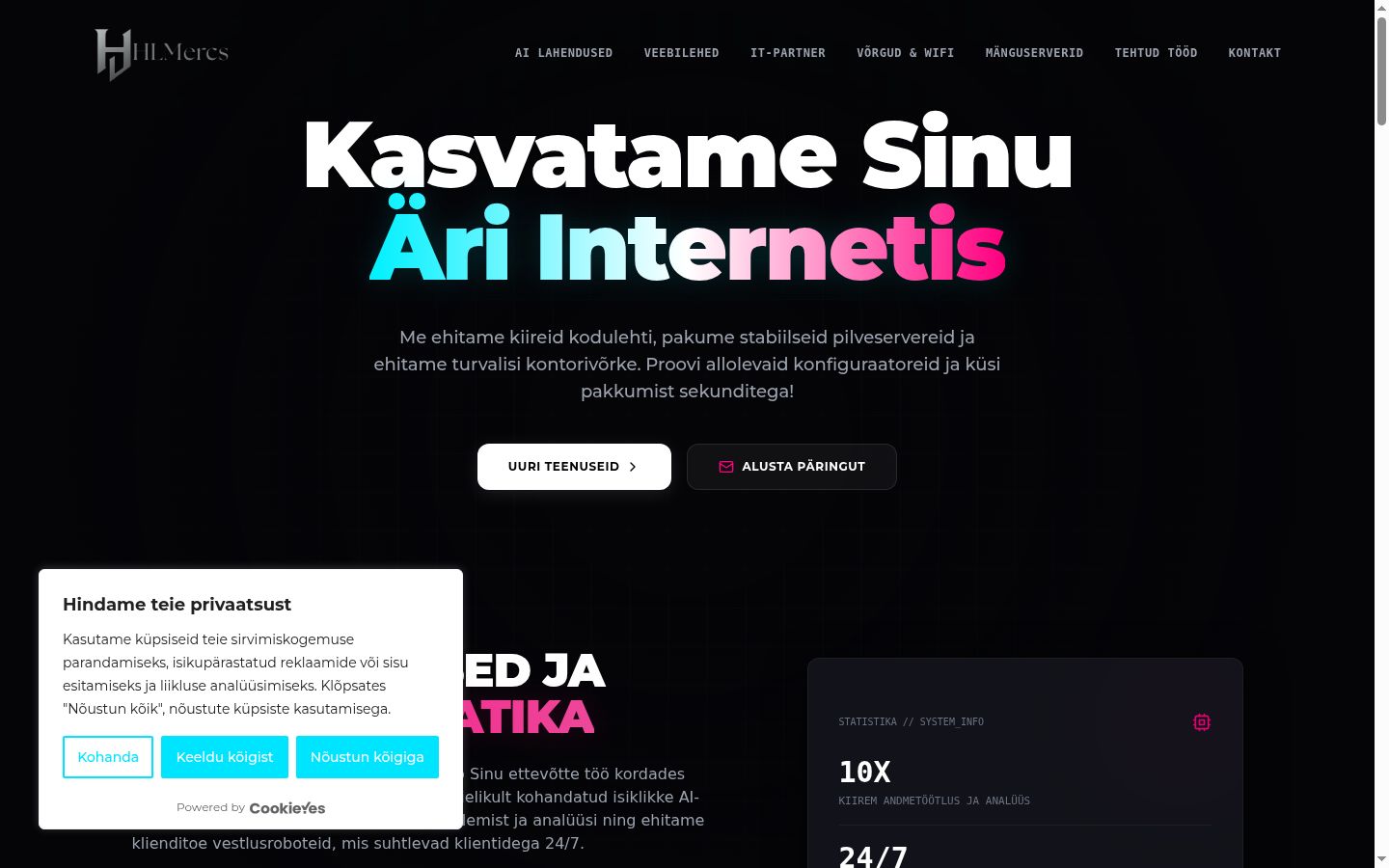 Kuvakaappaus suostumusbannerista, joka näytettiin ennen mitään vuorovaikutusta