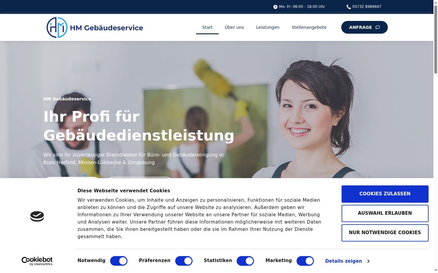 Screenshot des Einwilligungsbanners vor jeglicher Interaktion