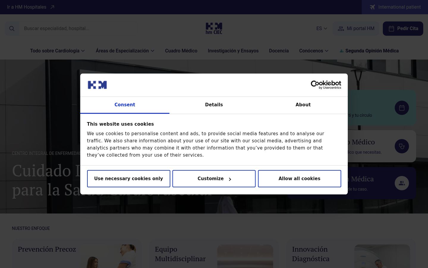 Screenshot del banner di consenso mostrato prima di qualsiasi interazione