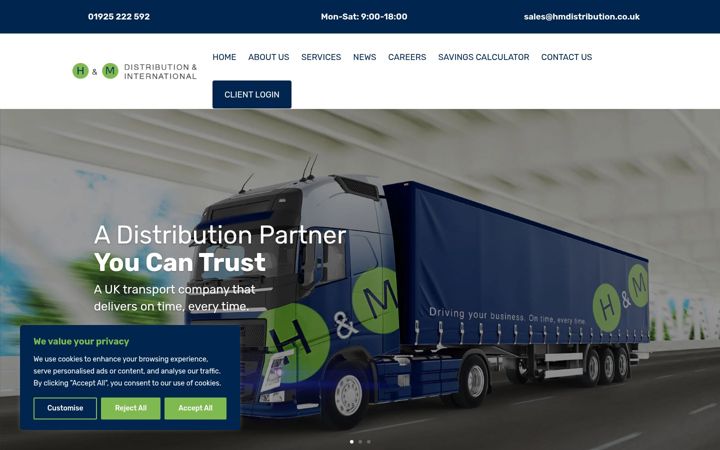 Screenshot of hmdistribution.co.uk