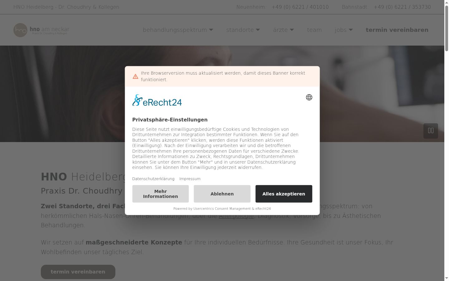 Captura de ecrã do banner de consentimento apresentado antes de qualquer interação