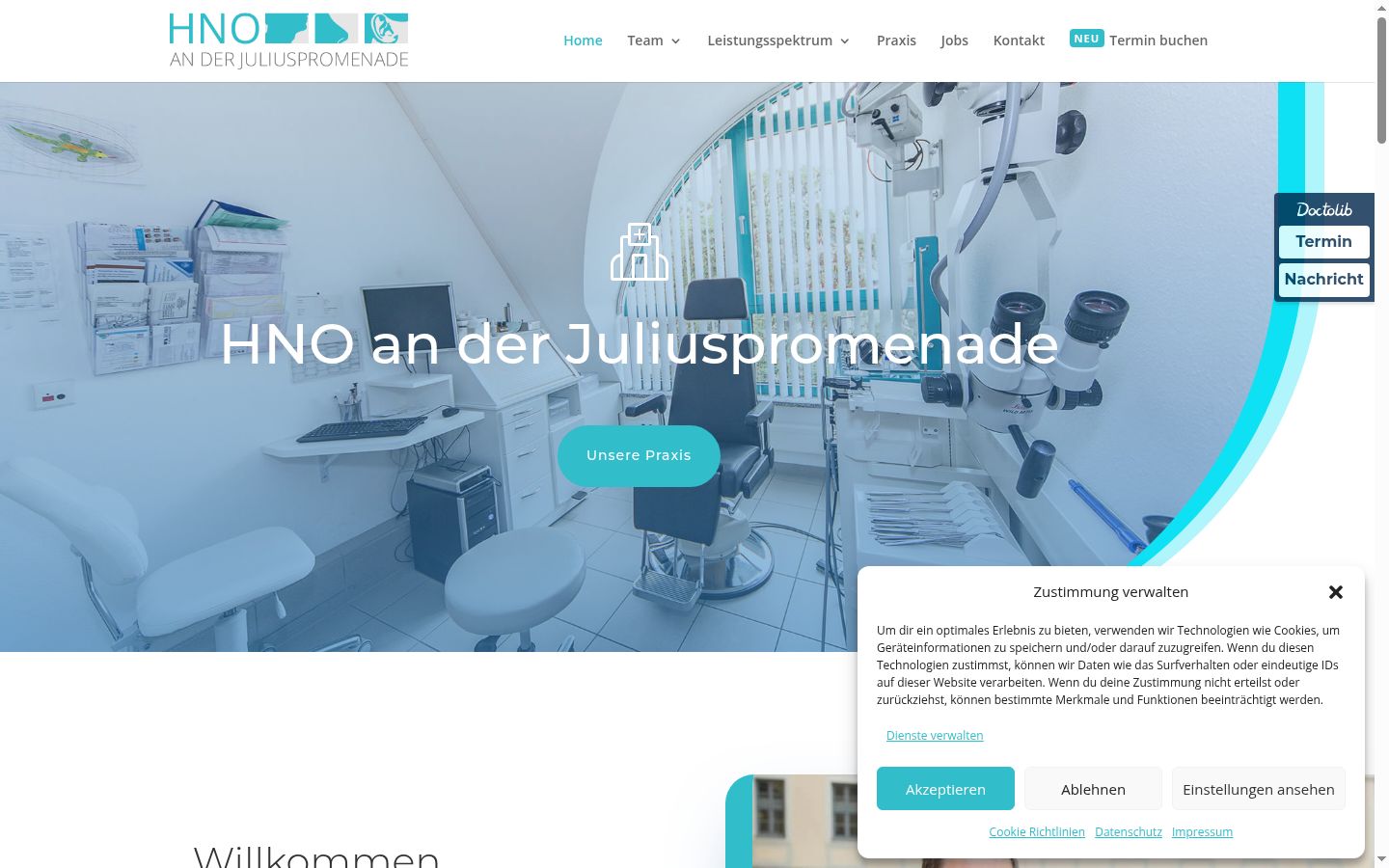 Screenshot des Einwilligungsbanners vor jeglicher Interaktion