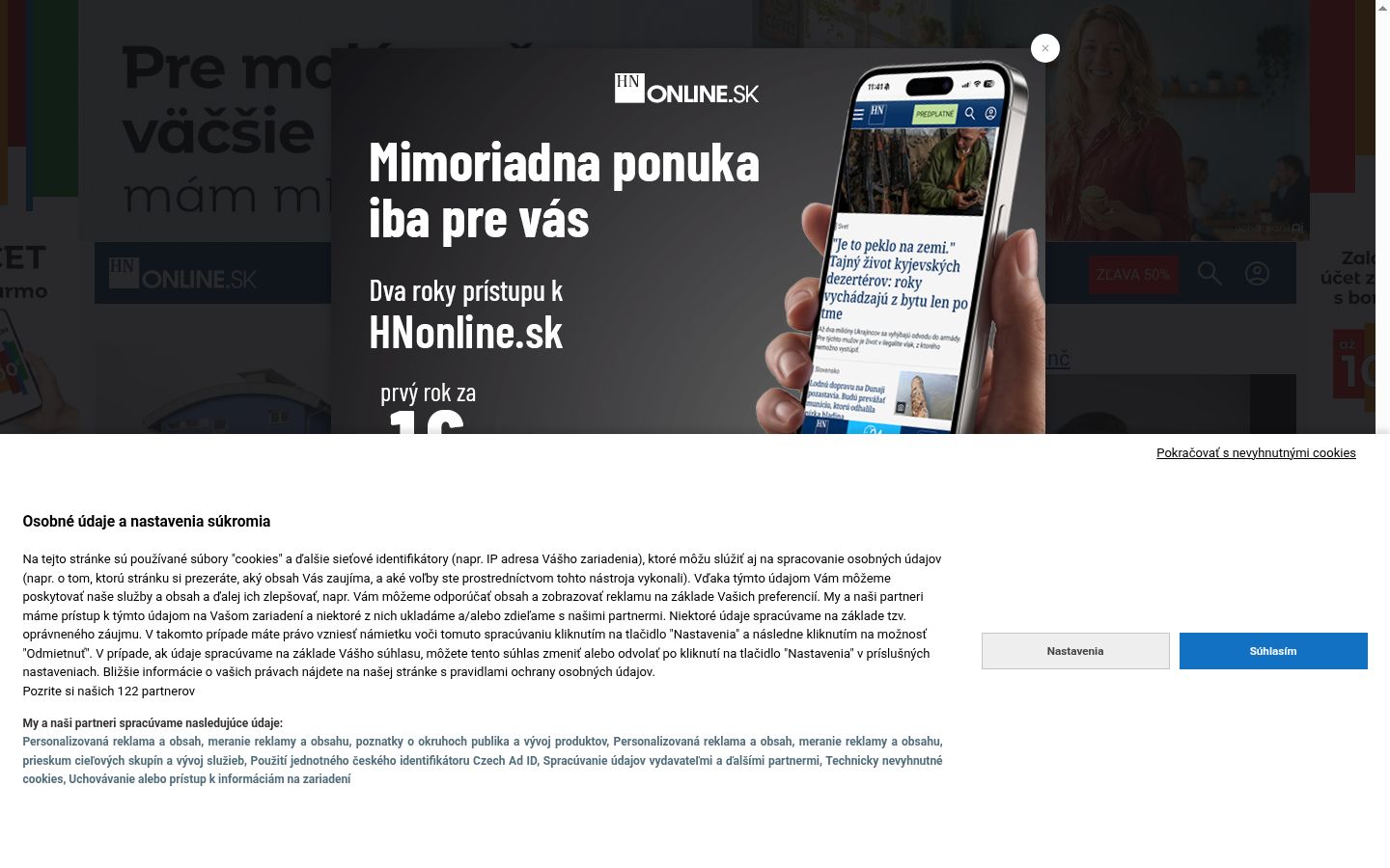 Screenshot del banner di consenso mostrato prima di qualsiasi interazione