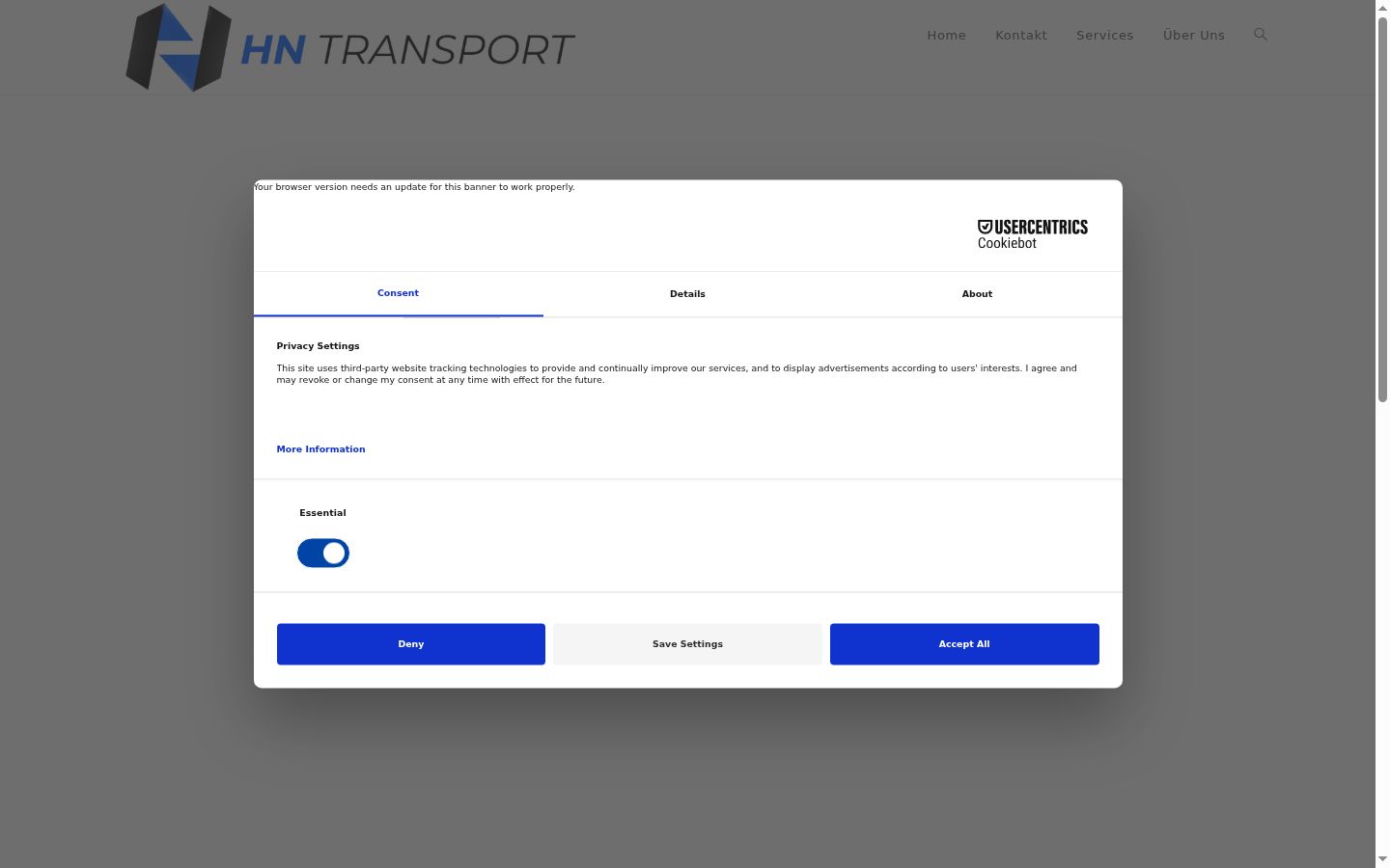 Screenshot del banner di consenso mostrato prima di qualsiasi interazione