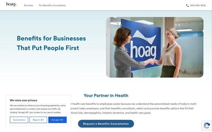 Screenshot of hoagcorporatehealth.com