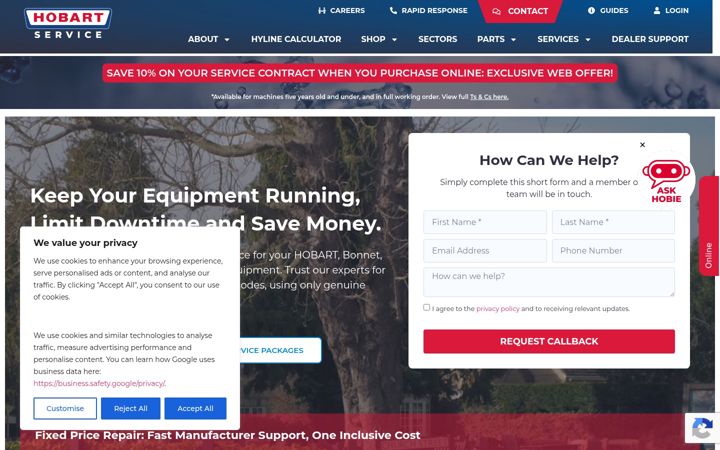 Screenshot of hobartservice.co.uk