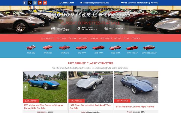 Screenshot of hobbycarcorvettes.net