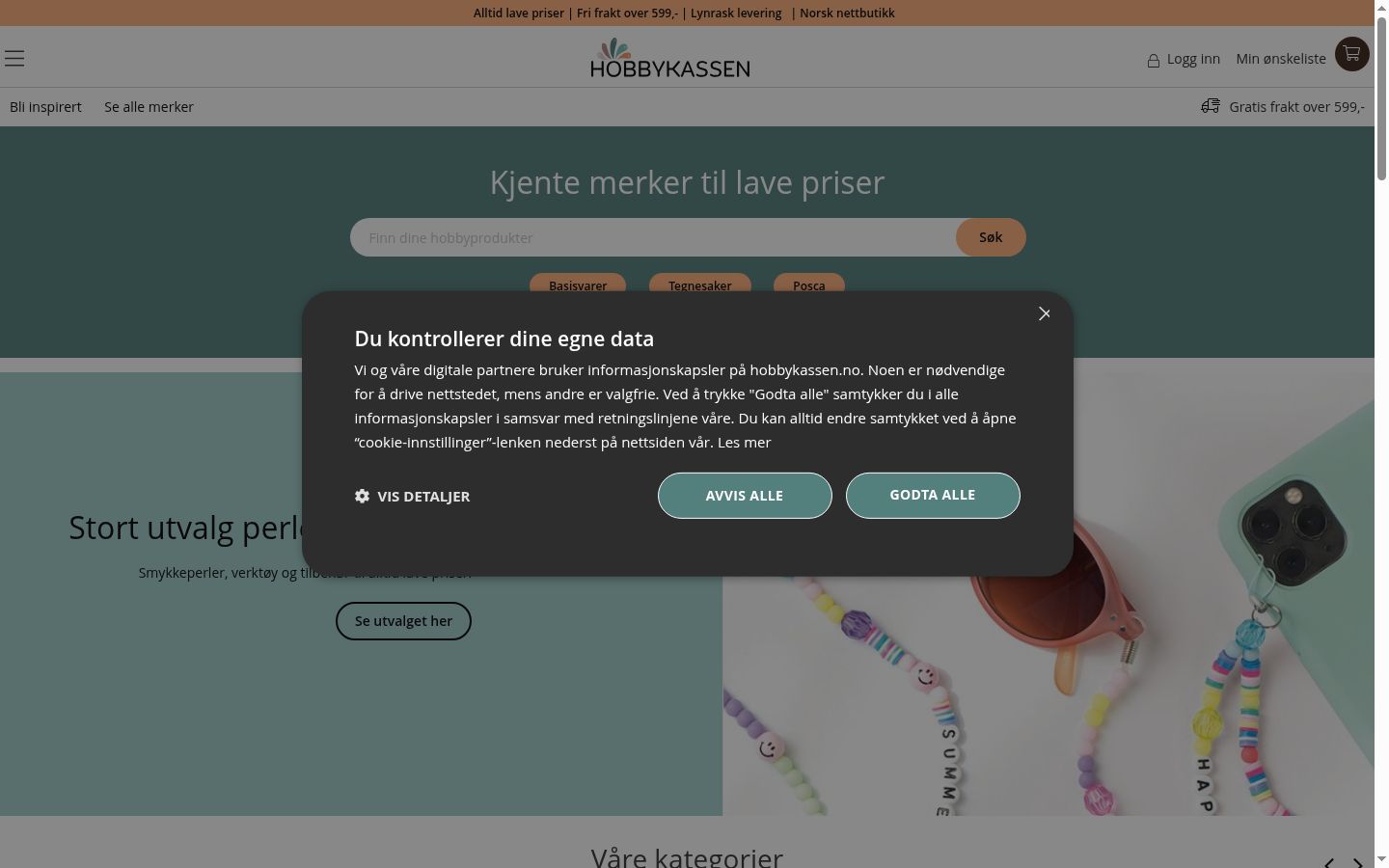 Captura de ecrã do banner de consentimento apresentado antes de qualquer interação