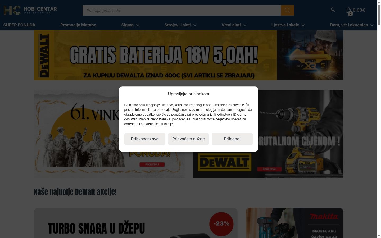Snímek obrazovky baneru souhlasu zobrazeného před jakoukoli interakcí