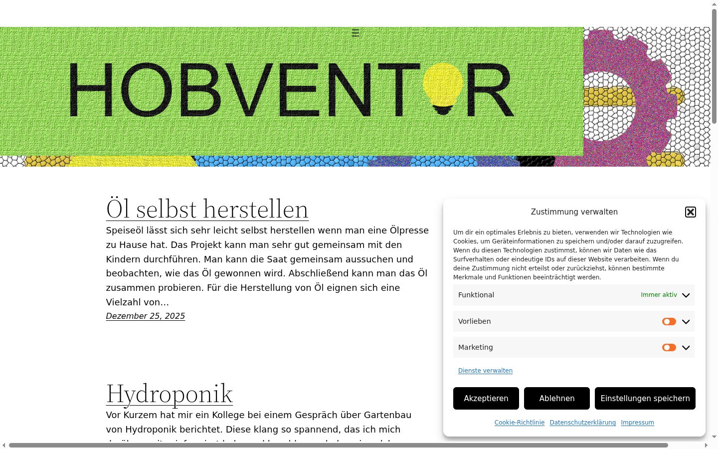 Screenshot des Einwilligungsbanners vor jeglicher Interaktion