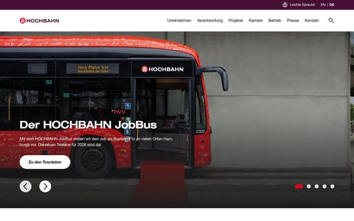 Screenshot of hochbahn.de