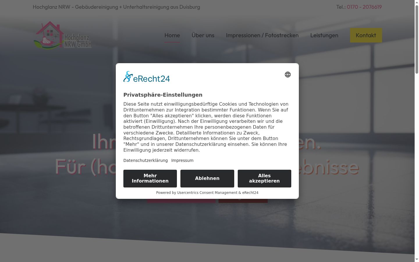 Screenshot des Einwilligungsbanners vor jeglicher Interaktion