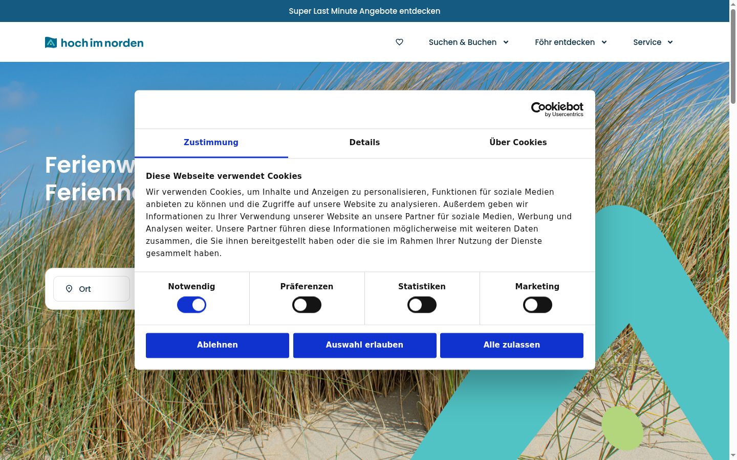 Screenshot del banner di consenso mostrato prima di qualsiasi interazione