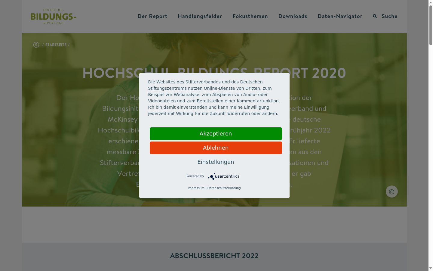 Skärmbild av samtyckesbannern som visades före någon interaktion